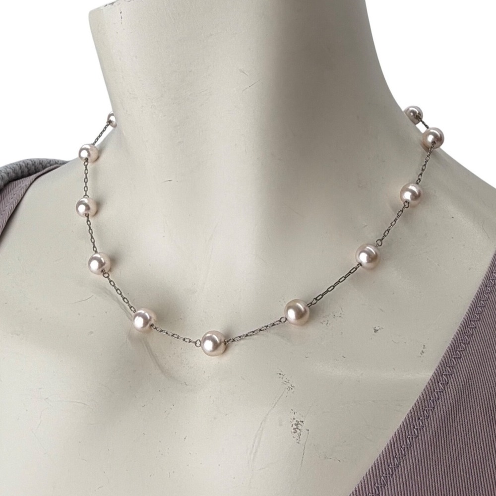 Faux Pearl Necklace & Drop Earring Set –‎ Silver-Tone Chain, Minimal Classic